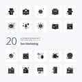 20 Seo Marketing Solid Glyph icon Pack like earth time click stop management Royalty Free Stock Photo