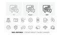 Seo message, Buying currency and Qr code line icons. For web app, printing. Line icons. Vector