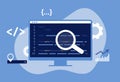 SEO Meta Data Optimization Concept. Vector illustration with hypertext code in blue color. HTTP Website Header Search engine