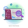 SEO Mistake - Search Engine Optimization strategy errors. Digital marketing campaign modern vector illustration concept