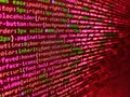 SEO optimization. Computer script coding source code on desktop monitor. Code on dark background. Front-end applications in the Royalty Free Stock Photo
