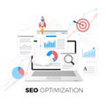 SEO optimization concept. Data analytics. Search engine optimization strategy. Content development and production. Vector