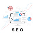 SEO optimization concept. Search Engine Optimization. SEO content marketing. Web analytics design. Vector illustration Royalty Free Stock Photo