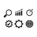 Seo optimization and development settings marketing analysis globe icon set vector illustration Royalty Free Stock Photo