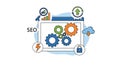 SEO Optimization Illustration Gears, Analytics, Cloud, Security Royalty Free Stock Photo