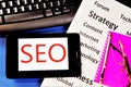 SEO-Optimization of Internet search engines to raise the position of the site in the results of search engines at the request of Royalty Free Stock Photo