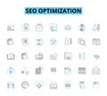 SEO optimization linear icons set. Keywords, Organic, Ranking, Traffic, Algorithm, Backlinks, SERP line vector and