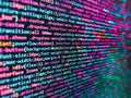 SEO optimization. Mobile app building. Programming code abstract screen of software developer. Hi-tech modern screen of data, Royalty Free Stock Photo