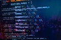 SEO optimization. Modern tech. PHP syntax highlighted. Writing programming functions on laptop. Big data and Internet of things Royalty Free Stock Photo