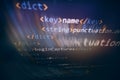 SEO optimization. Modern tech. PHP syntax highlighted. Writing programming functions on laptop. Big data and Internet of things Royalty Free Stock Photo