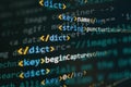 SEO optimization. Modern tech. PHP syntax highlighted. Writing programming functions on laptop. Big data and Internet of things Royalty Free Stock Photo