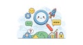 SEO Optimization, Search Engine, Website Analytics Cartoon Illustration Royalty Free Stock Photo