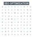 SEO optimization vector line icons set. SEO, optimization, ranking, content, visibility, backlinks, traffic illustration