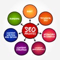 SEO Process - bring you new traffic, leads, clients, revenue, and growth, mind map concept background