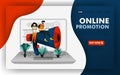 SEO promotion or Online Marketing Promotion vector Illustration concept, People sitting in giant megaphones. Easy to use for websi