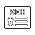 SEO qualifications icon. Line, outline design