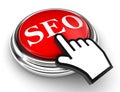 Seo red button and pointer hand Royalty Free Stock Photo