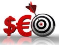 Seo red word with dollar euro and target