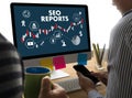 SEO REPORTS Concept Business team hands at work with financial r Royalty Free Stock Photo