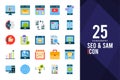 25 SEO And SAM Flat icon pack. vector illustration Royalty Free Stock Photo