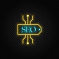 seo, scheme neon vector icon. Blue and yellow neon vector icon