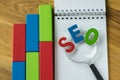 SEO Search engine optimization concept as colorful alphabet abbr Royalty Free Stock Photo