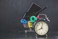 SEO Search engine optimization concept Colored letters of SEO with clock, magnifying glass, smartphone, gears in a Royalty Free Stock Photo