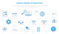 Seo search engine optimization concept with icon set template banner with modern blue color style Royalty Free Stock Photo