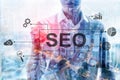 SEO - Search engine optimization, Digital marketing and internet technology concept on blurred background. Royalty Free Stock Photo