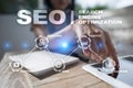 SEO. Search Engine optimization. Digital online marketing andInetrmet technology concept. Royalty Free Stock Photo