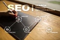 SEO. Search Engine optimization. Digital online marketing and Internet technology concept. Royalty Free Stock Photo