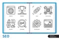 SEO Search engine optimization infographics linear icons collection