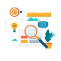 SEO, search engine optimization, keyword research, market research flat vector illustration. SEO concept. Web site coding, inter