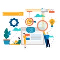 SEO, search engine optimization, keyword research, market research flat vector illustration. SEO concept. Web site coding, interne
