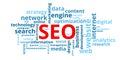SEO - Search Engine Optimization marketing tag cloud with words connected with website promotion