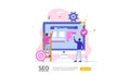 SEO Search engine optimization result concept. website ranking, advertising, strategy idea people character. web landing template Royalty Free Stock Photo