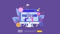 SEO Search engine optimization result concept. website ranking, advertising, strategy idea people character. web landing template Royalty Free Stock Photo