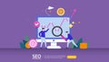SEO Search engine optimization result concept. website ranking, advertising, strategy idea people character. web landing template Royalty Free Stock Photo