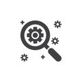 SEO, Search engine optimization symbol. magnifying glass and gear icon vector, filled flat sign, solid pictogram isolated on whit Royalty Free Stock Photo