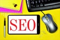 SEO-search engine optimization, updating web content to raise the site`s position in search engine results for user queries, the