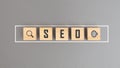 SEO Search Engine Optimization, Wooden block represents growing business goals of SEO