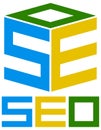 SEO, search enginge optimization cube icon / symbol with word SEO included Royalty Free Stock Photo