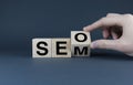 Seo or Sem. Cubes form words Seo or Sem