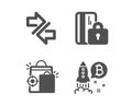 Seo shopping, Synchronize and Blocked card icons. Bitcoin project sign. Vector