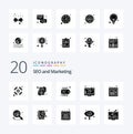 20 Seo Solid Glyph icon Pack like browser screen speech reader message Royalty Free Stock Photo