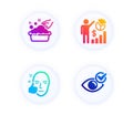 Seo statistics, Healthy face and Hand washing icons set. Check eye sign. Vector