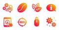 Seo, Swipe up and Scroll down icons set. Organic tested, Information and Cogwheel signs. Vector