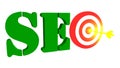 SEO with target and arrow in the bulleye, 3D illustration Royalty Free Stock Photo