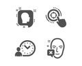 Seo target, Head and Time management icons. Face declined sign. Click aim, Profile messages, Work time. Vector