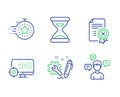 Seo, Time and Engineering icons set. Timer, Reject certificate and Conversation messages signs. Vector